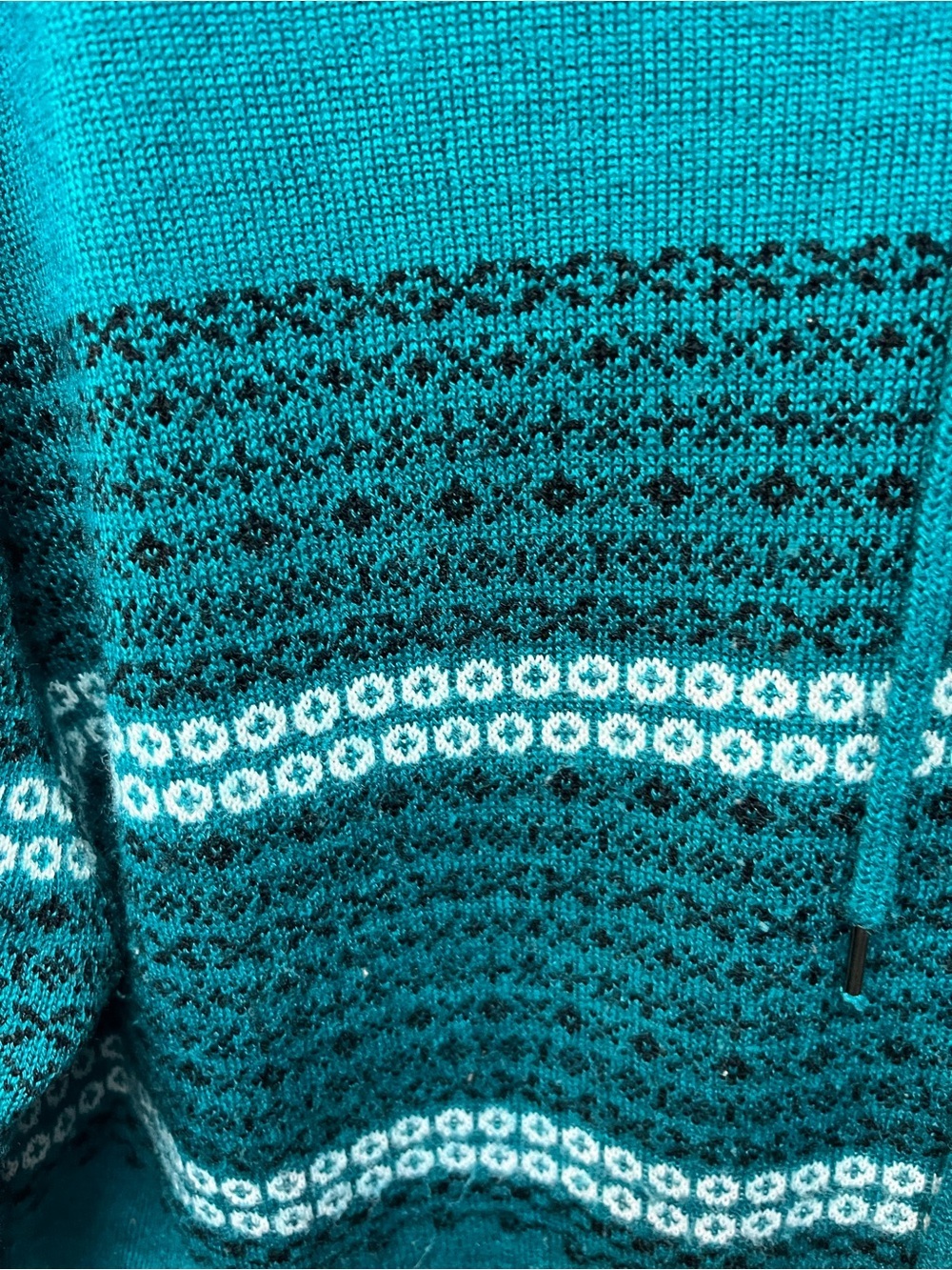 Carbon Teal Crewneck Hoodie Sweater with Striped Fair Isle Bands lightweight - Picture 2 of 5